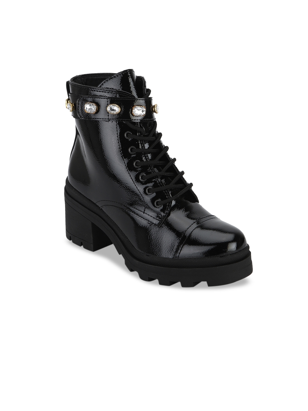 truffle collection wide fit chunky lace up boots in black
