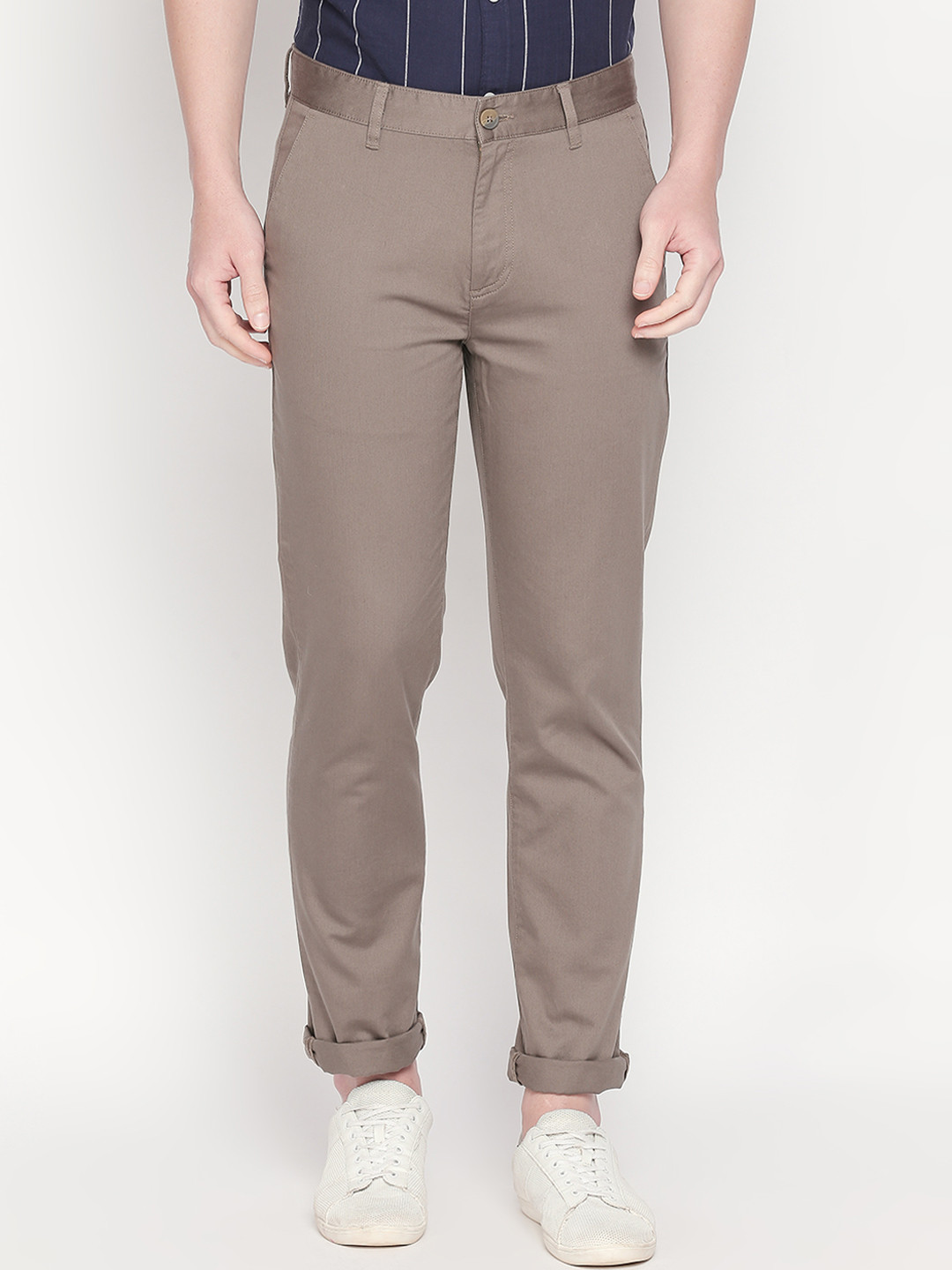 Buy BYFORD By Pantaloons Men Olive Brown Slim Fit Solid