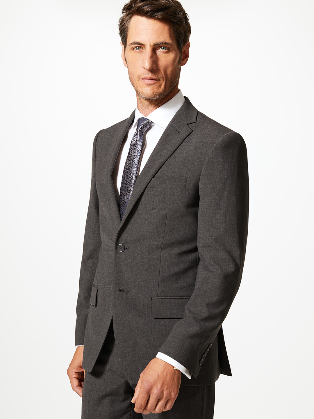 Buy Marks & Spencer Men Charcoal Grey Solid Regular Fit Single Breasted ...