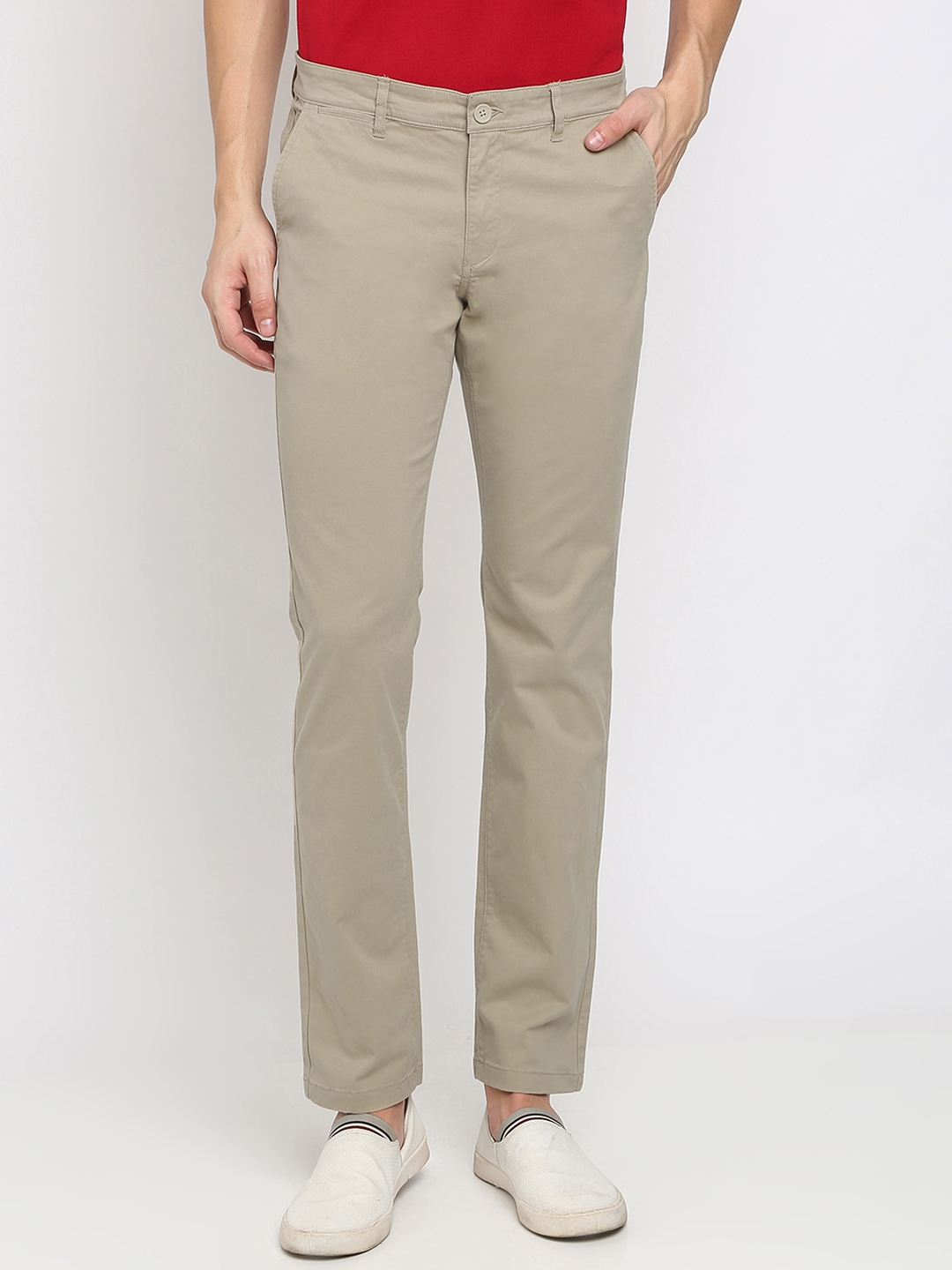 Buy Crocodile Men Beige Slim Fit Solid Regular Trousers - Trousers for ...