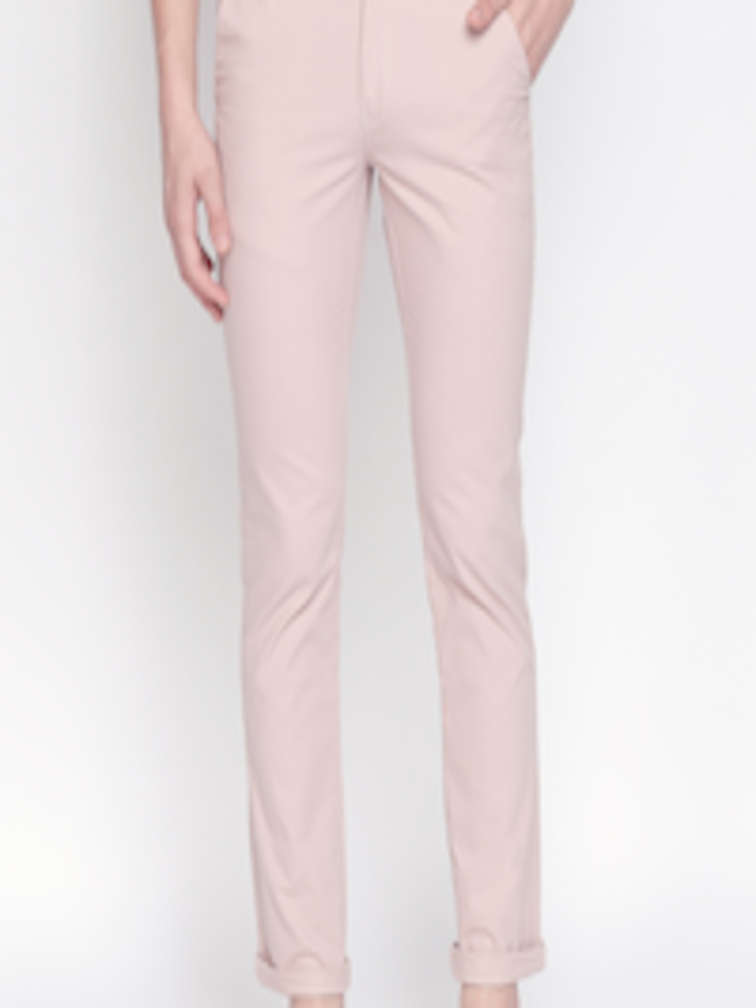Buy Solemio Men Peach Coloured Slim Fit Solid Regular Trousers ...