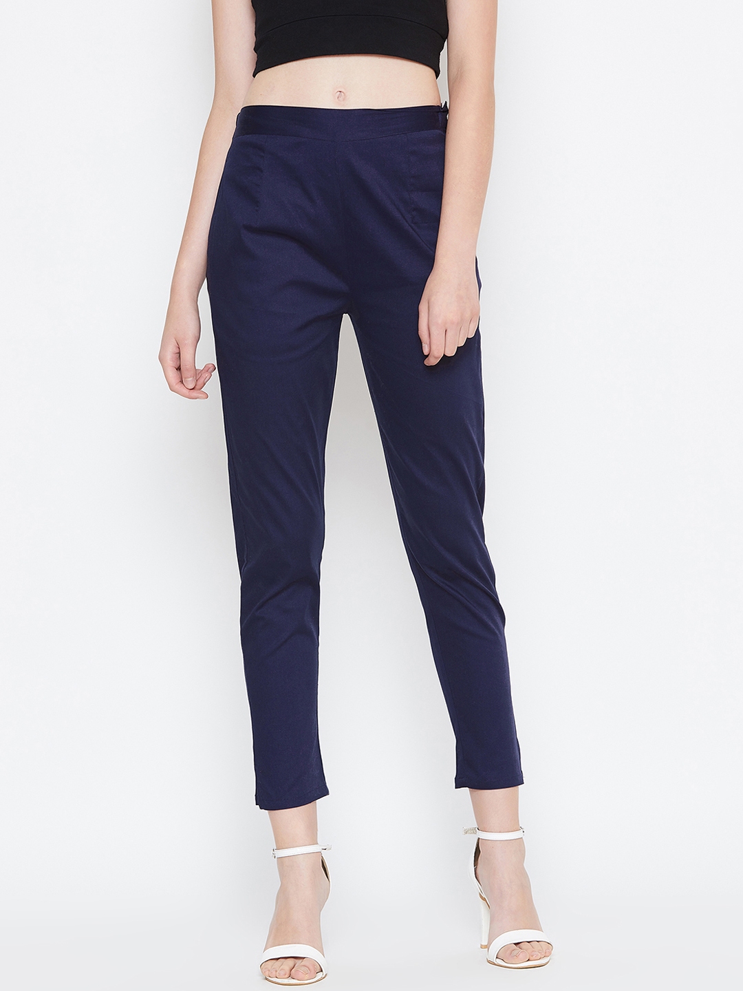 navy pleated trousers