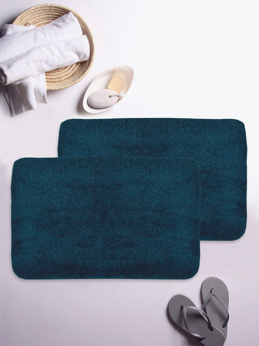 Buy Bianca Set Of 2 Navy Blue Solid Anti Slip Bath Rugs Bath Rugs for