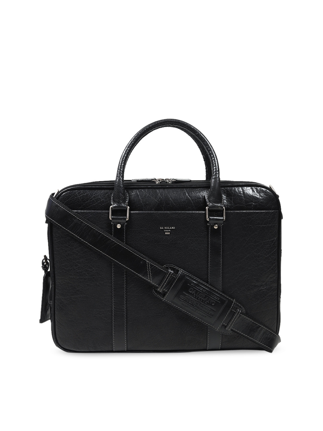 Buy Da Milano Unisex Black Textured Leather Laptop Bag Laptop Bag for
