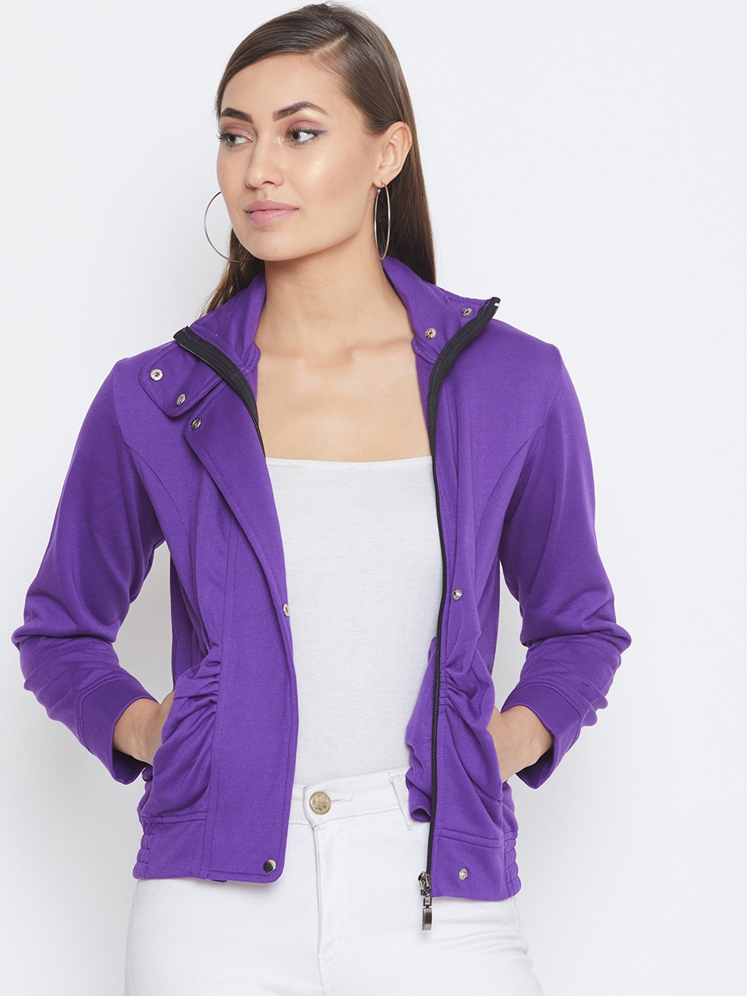 Buy PURYS Women Purple Solid Tailored Jacket - Jackets for Women