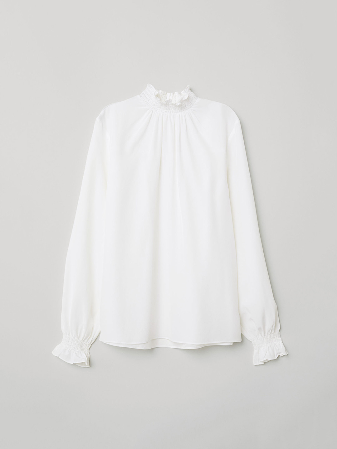 Buy H&M Women White Solid Silk Blouse With Smocking Tops for Women