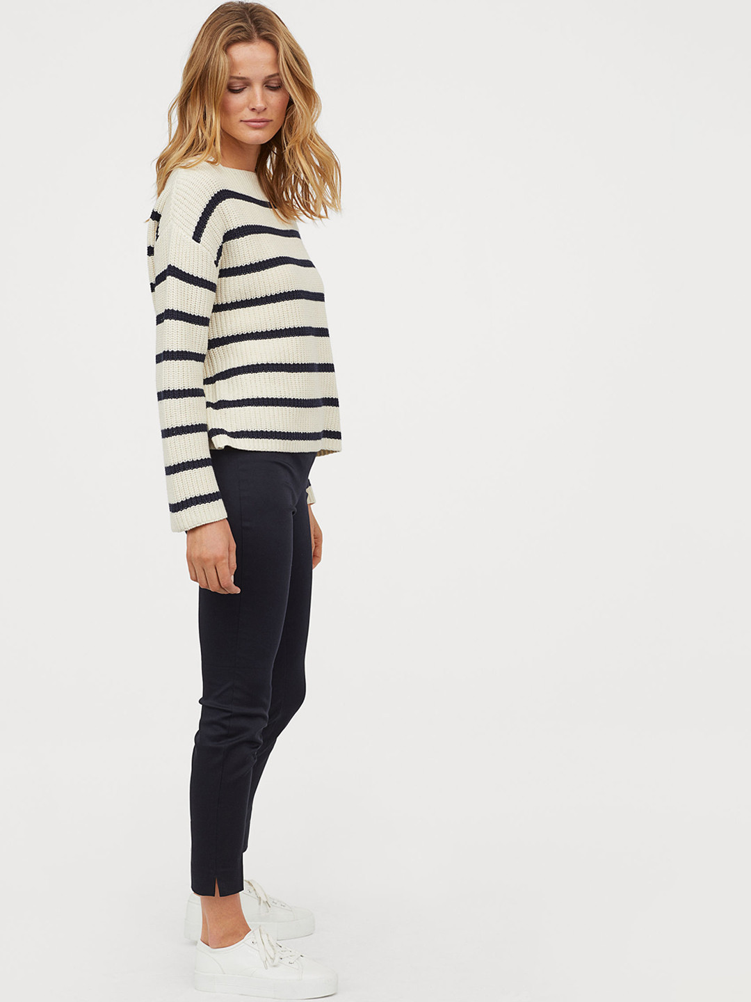 Buy H&M Women Blue Solid Cigarette Trousers Trousers for Women