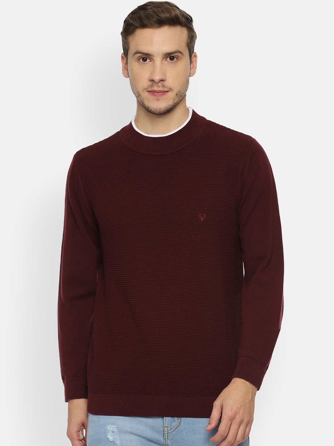 Buy Allen Solly Men Burgundy Solid Pullover Sweater - Sweaters for Men ...