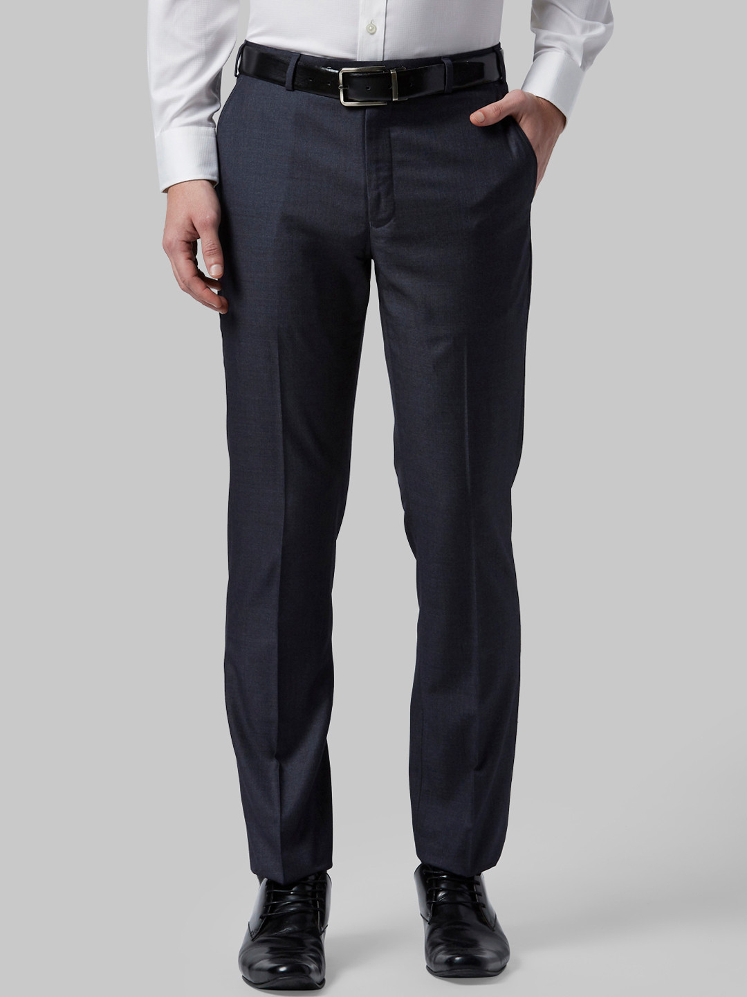 Buy Park Avenue Men Navy Blue Regular Fit Solid Formal Trousers ...