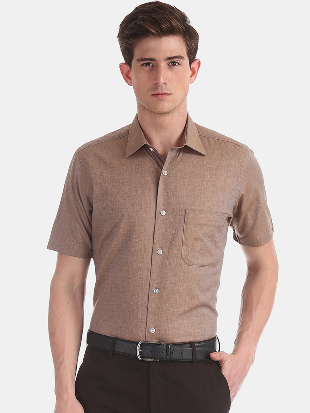 Buy Arrow Men Brown Regular Fit Self Design Formal Shirt - Shirts for ...