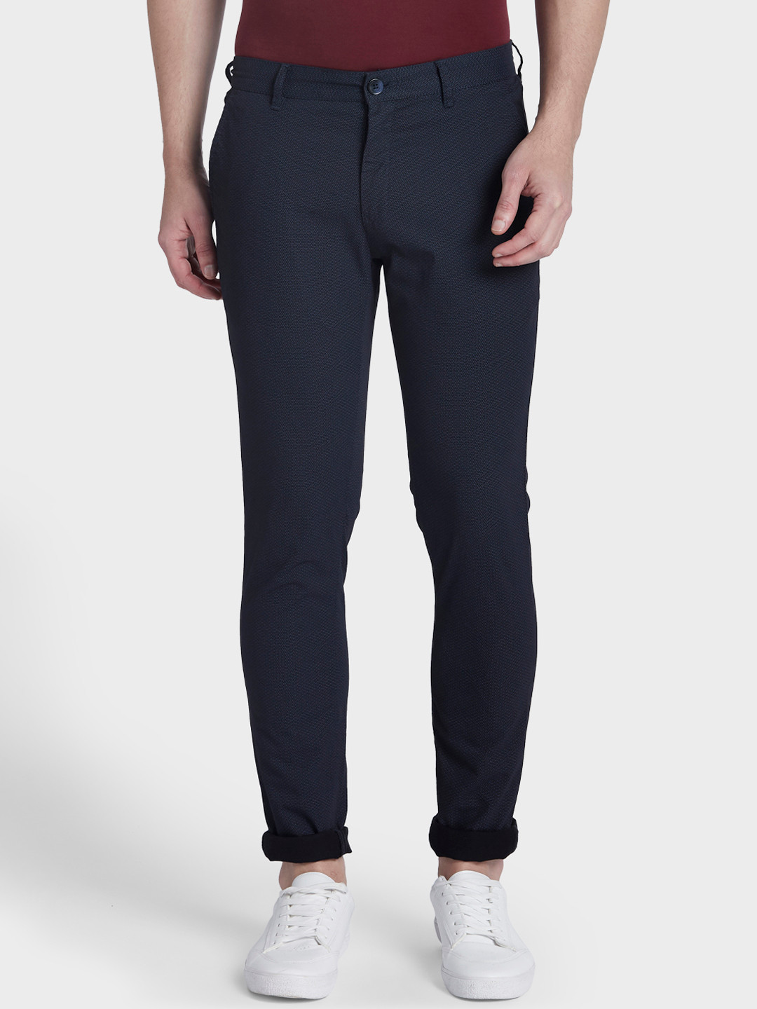 Buy ColorPlus Men Blue Regular Fit Printed Regular Trousers - Trousers ...