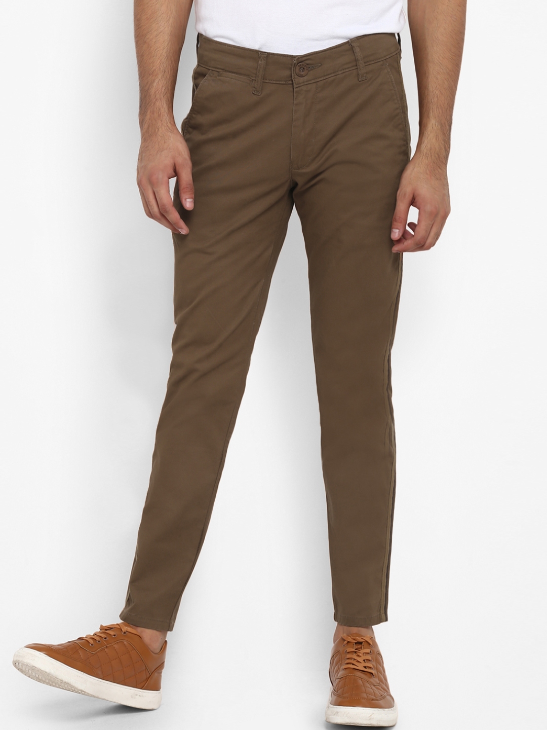 Buy Mufti Men Brown Slim Fit Solid Regular Trousers - Trousers for Men ...