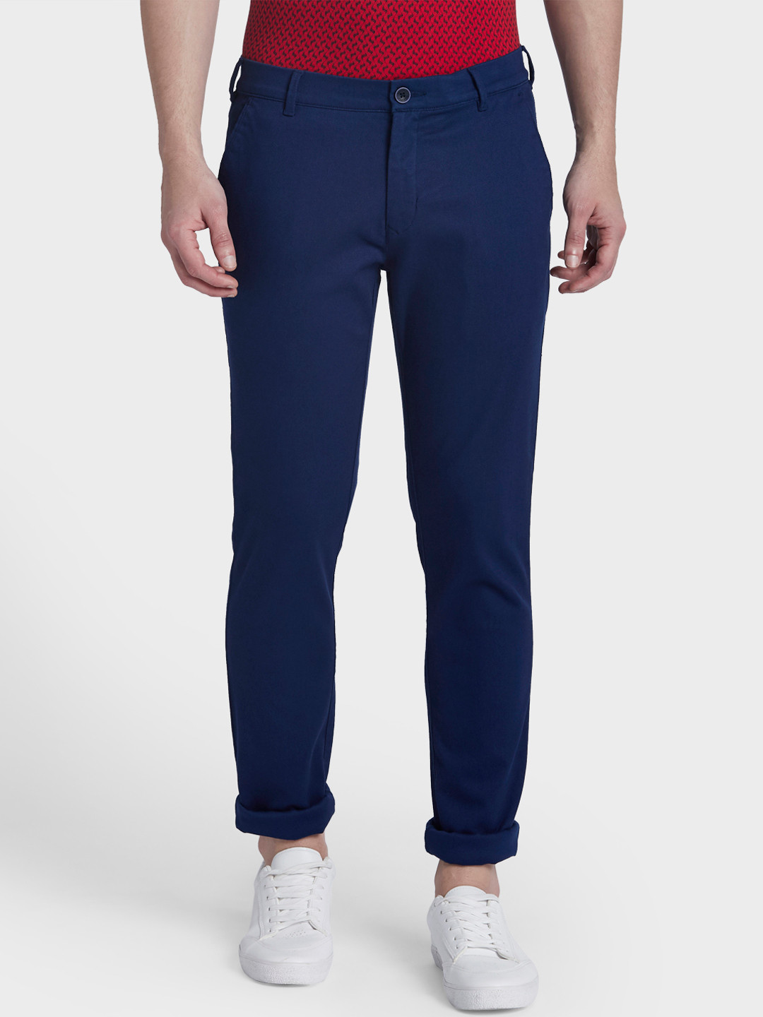 Buy ColorPlus Men Blue Regular Fit Solid Regular Trousers - Trousers ...