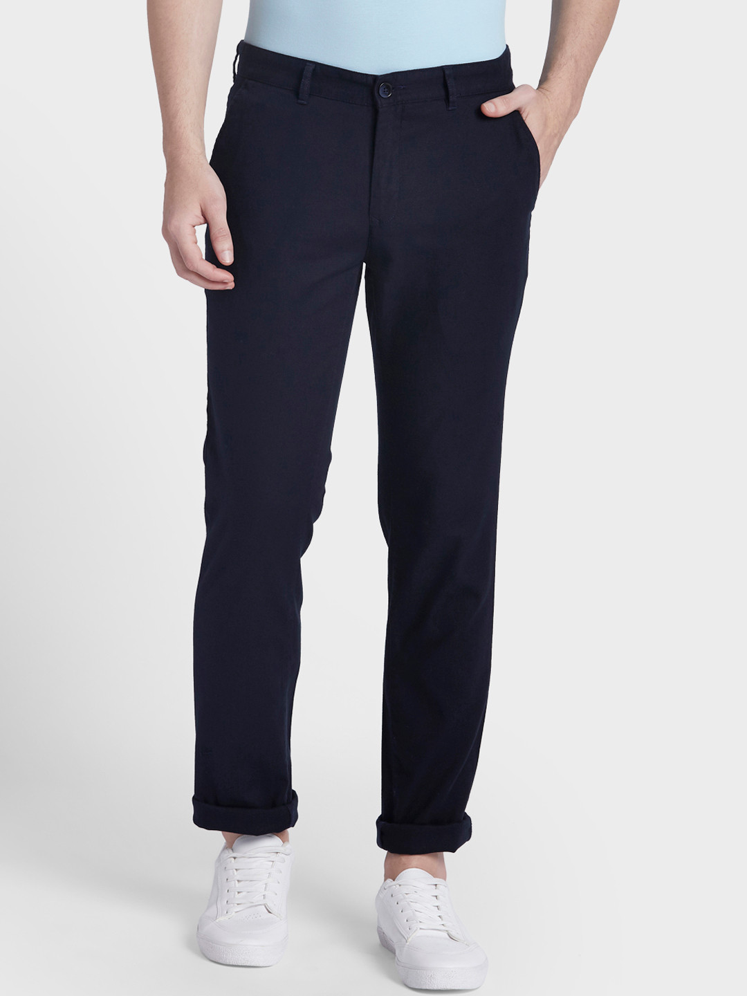 Buy ColorPlus Men Navy Blue Regular Fit Solid Chinos - Trousers for Men ...