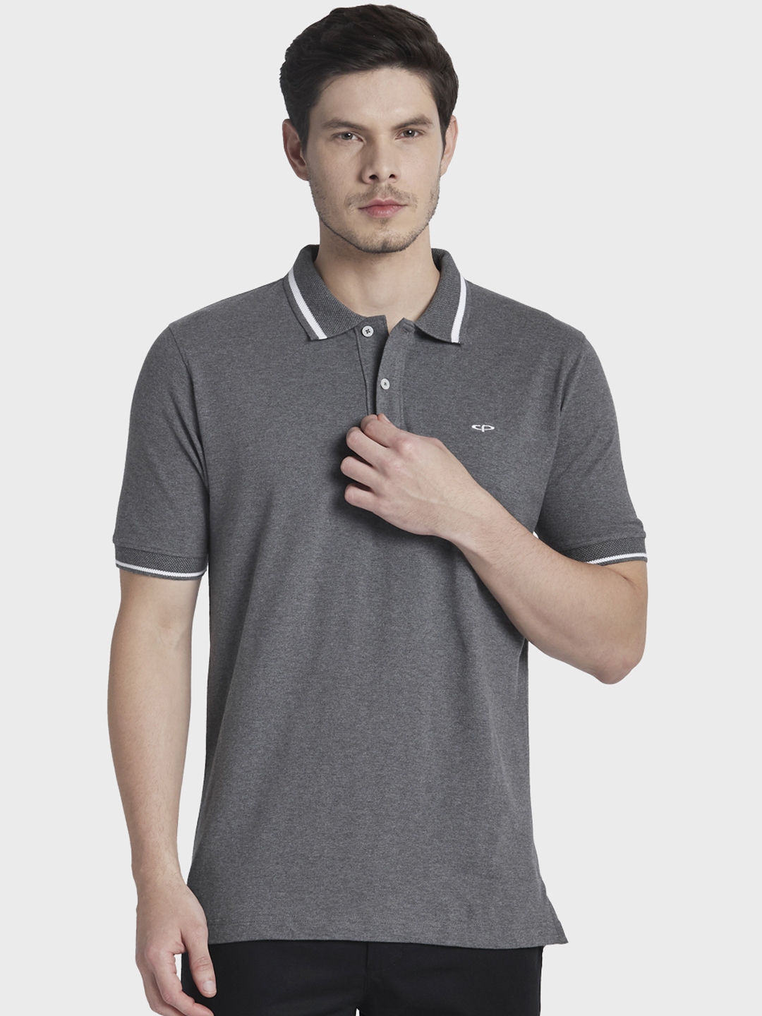 Buy ColorPlus Men Grey Solid Polo Collar T Shirt - Tshirts for Men ...