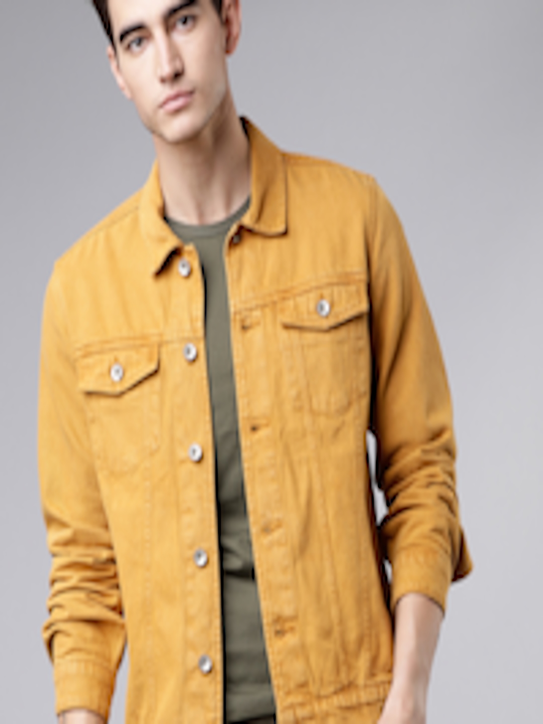 Buy LOCOMOTIVE Men Mustard Yellow Solid Trucker Jacket - Jackets for ...