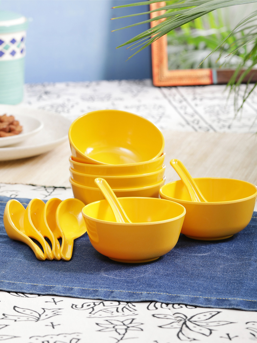 Buy Servewell Yellow Set Of 12 Solid Melamine Bowls With Spoons 250ml