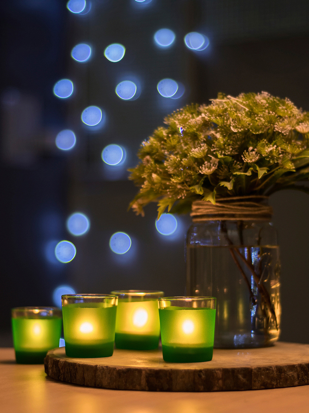 Buy Homesake Set Of 4 Green Votives With Candles Candle Holders for