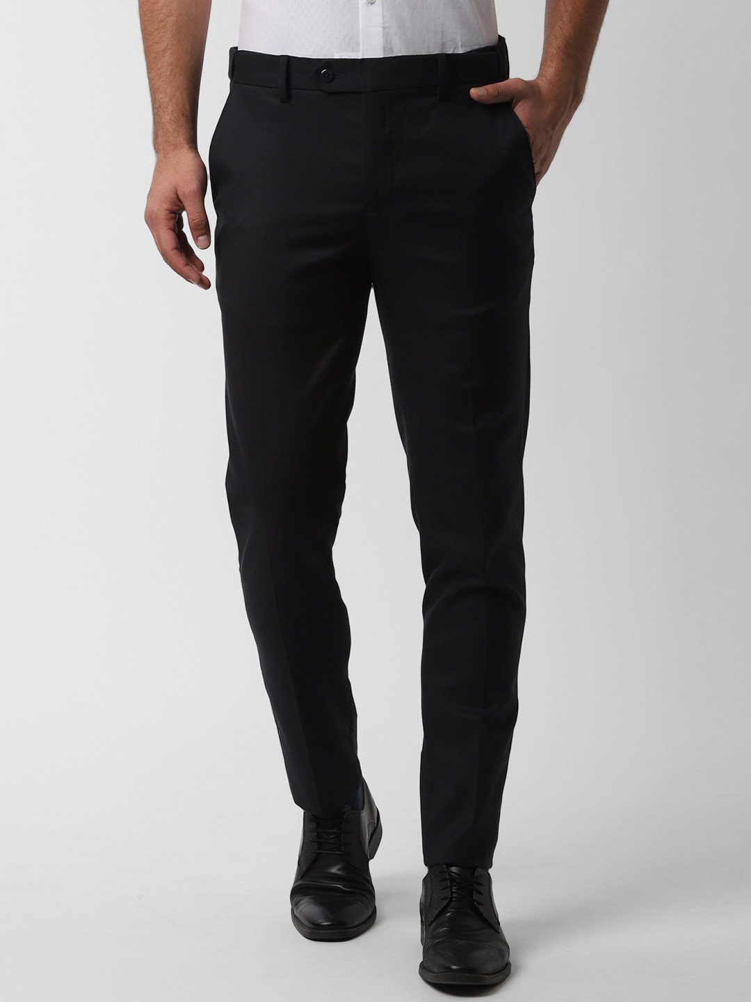Buy Peter England Men Black Slim Fit Solid Formal Trousers Trousers