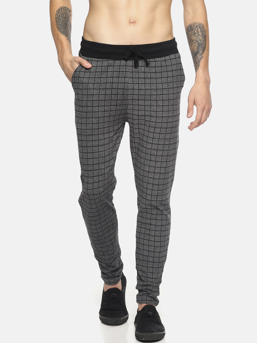 checked track pants
