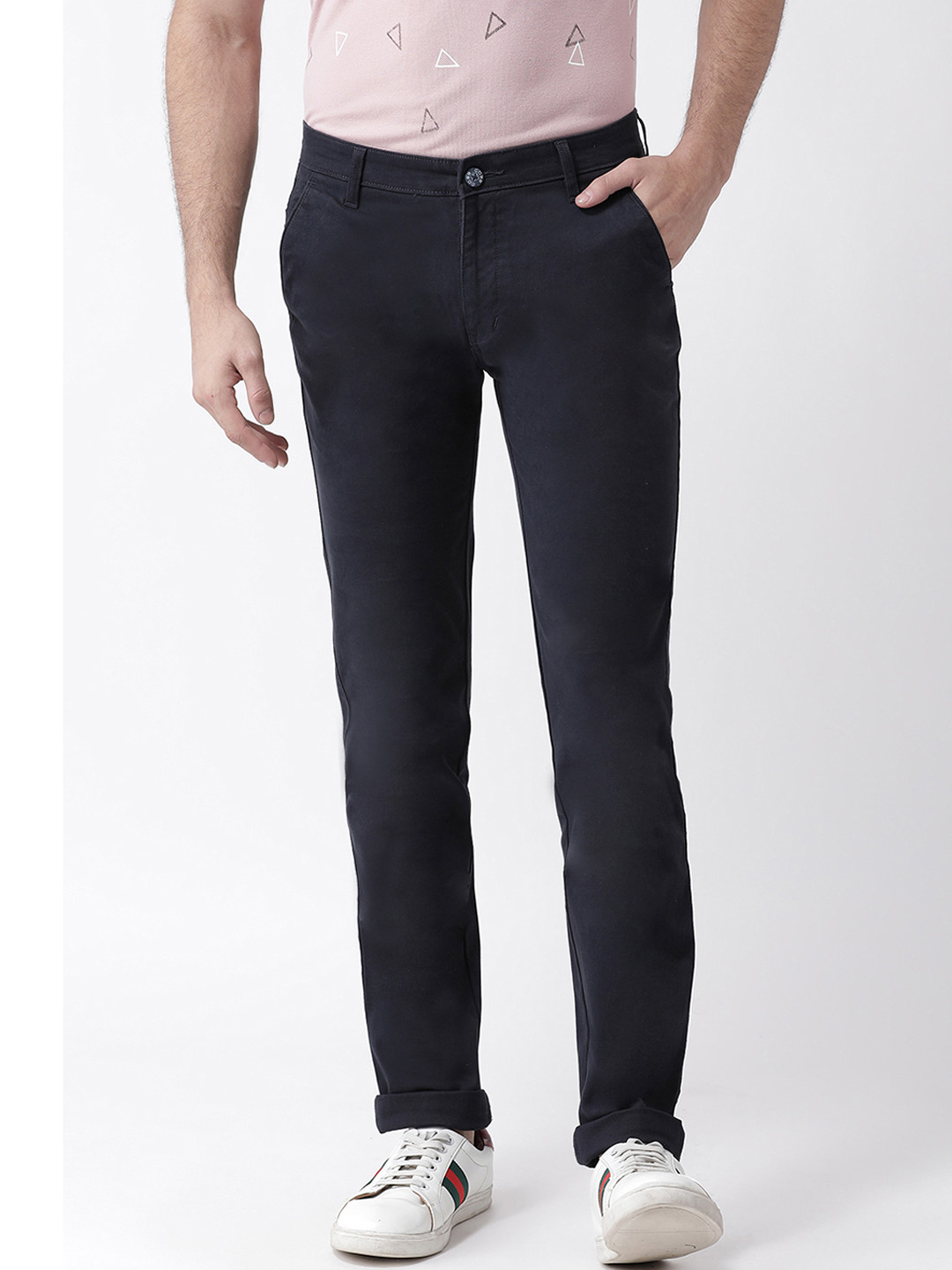 Buy COBB Men Navy Blue Slim Fit Solid Chinos - Trousers for Men ...