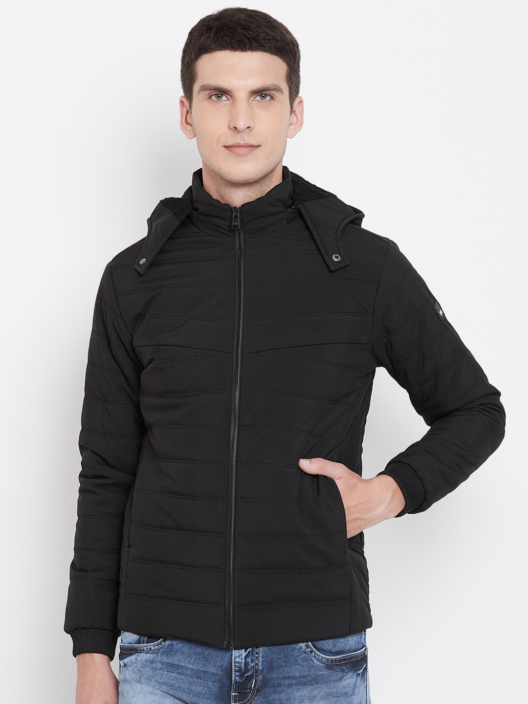 Buy Spirit Men Black Solid Padded Jacket With Hood Jackets for Men