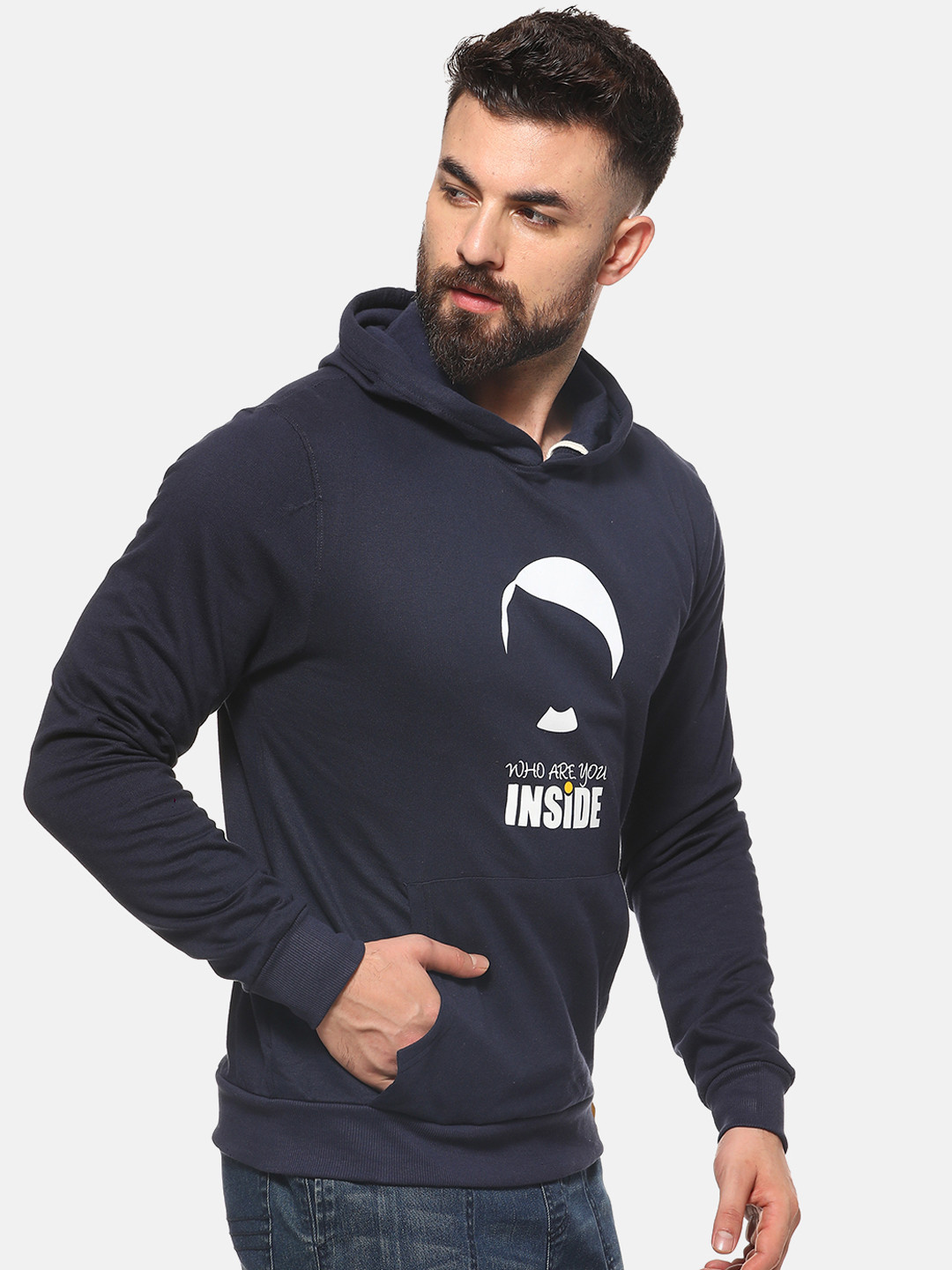 Buy Campus Sutra Men Navy Blue Printed Hooded Sweatshirt - Sweatshirts for Men 10605202 | Myntra