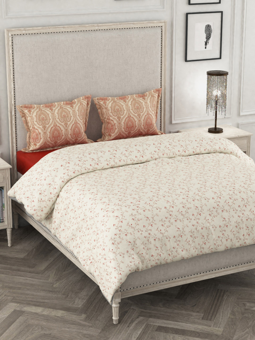 Buy Portico New York Beige & Maroon Printed AC Room 120GSM Double King