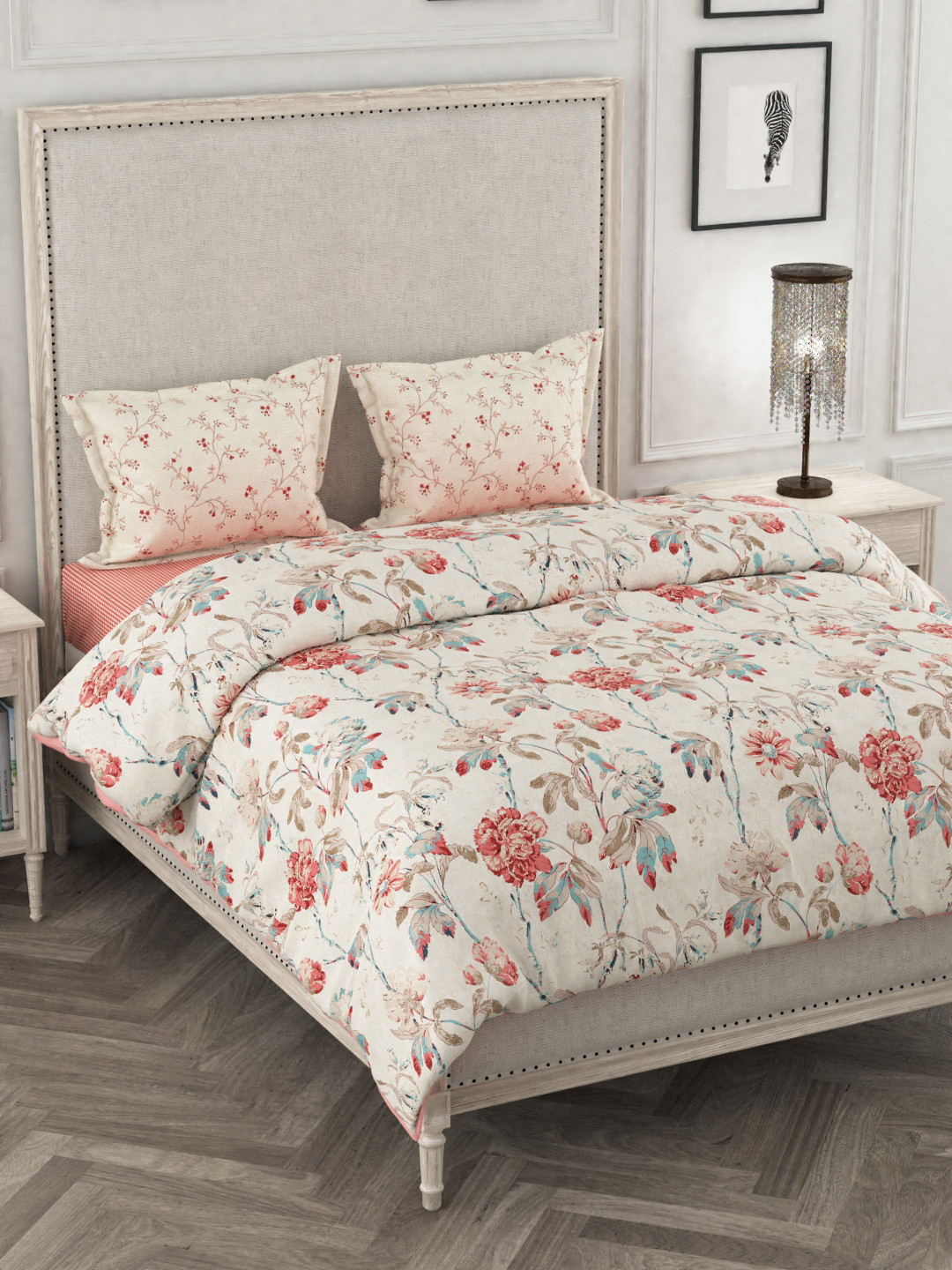 Buy Portico New York Cream Coloured & Red Printed AC Room 120GSM Double