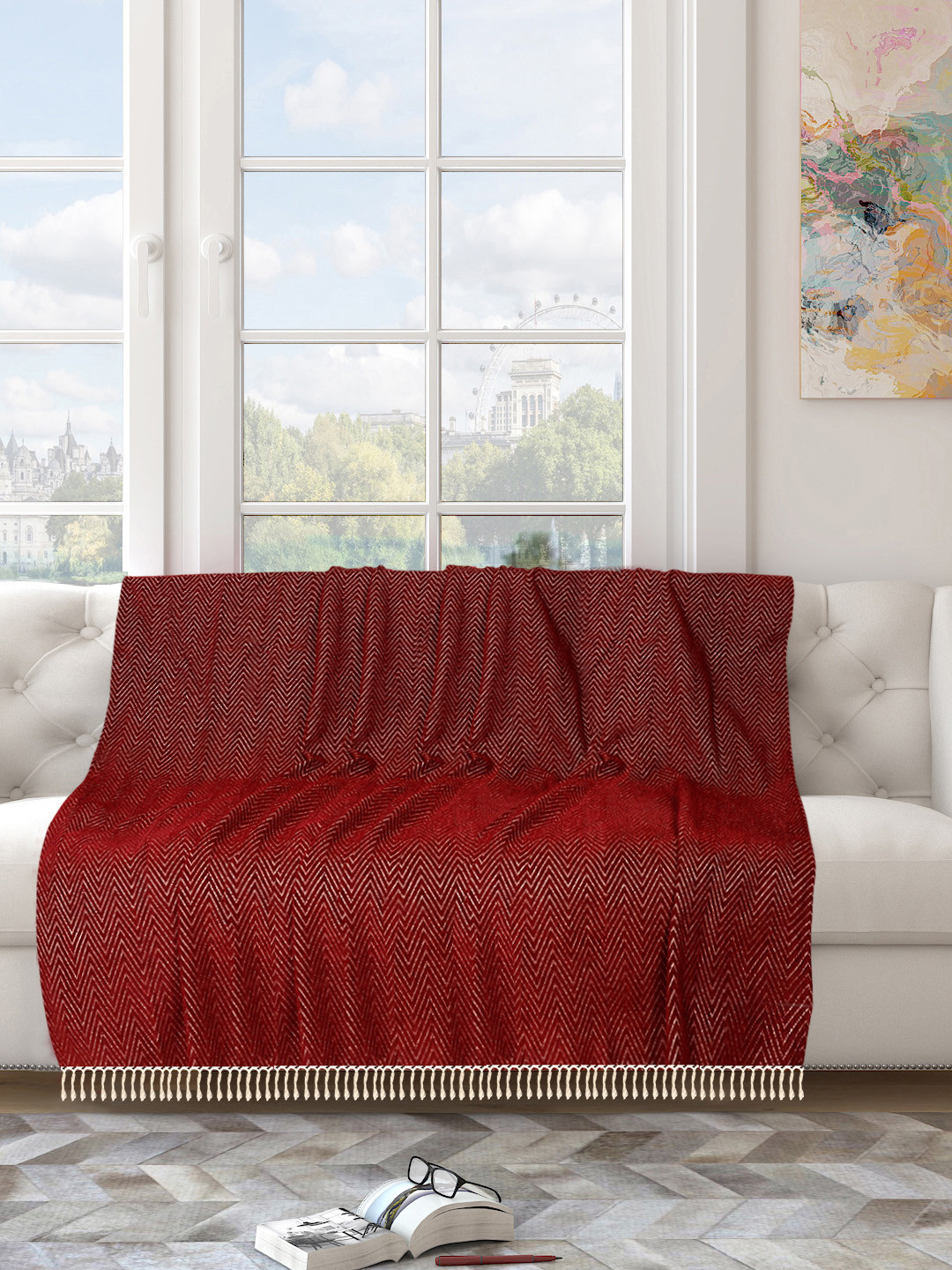 Buy Saral Home Maroon Self Design 3 Seater Sofa Throw Sofa Covers for