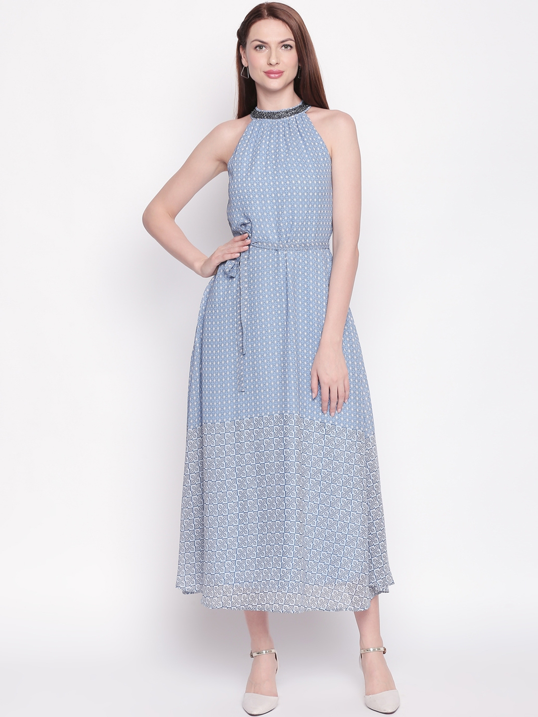 Buy Forever Glam By Pantaloons Women Blue Printed Fit And Flare Dress - Dresses for Women 
