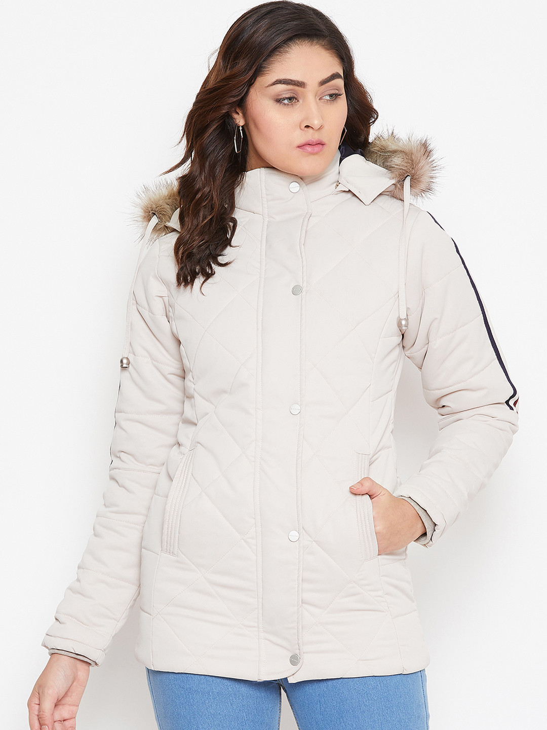 Buy Okane Women Off White Solid Puffer Jacket Jackets for Women