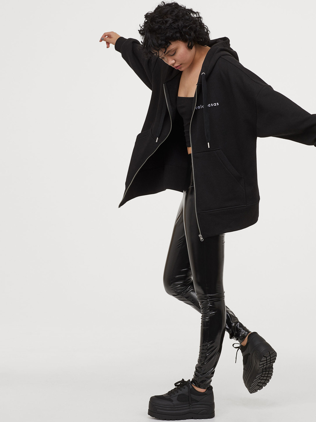 Buy H&M Women Black Solid Oversized Hooded Jacket Sweatshirts for