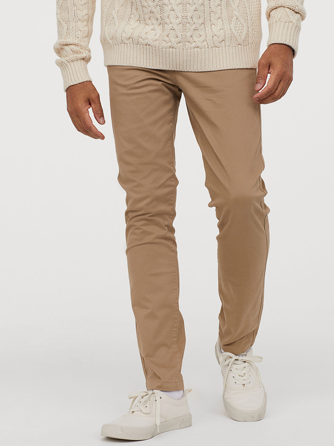 Buy H&M Men Beige Solid Cotton Chinos Skinny Fit Trousers for Men