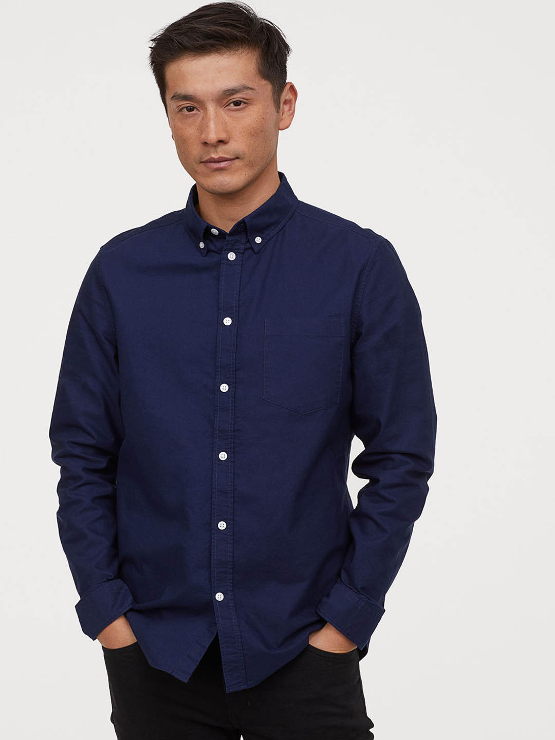 Buy H&M Men Navy Blue Oxford Shirt Regular Fit Shirts for Men 11310052 Myntra
