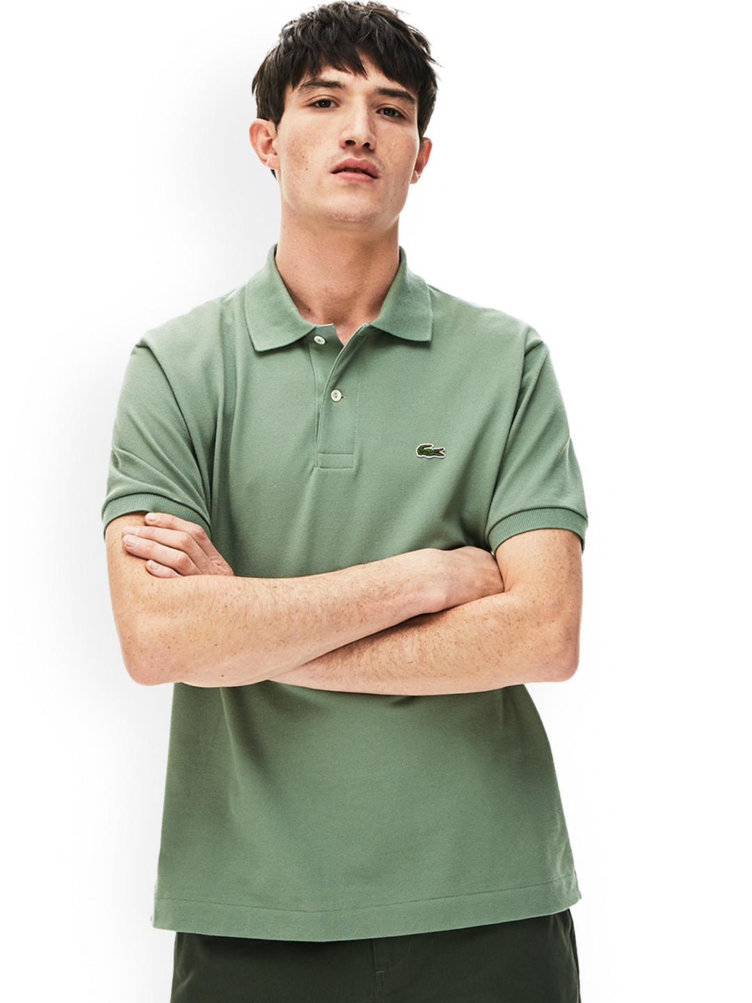 Buy Lacoste Men Olive Green Solid Polo Collar Pure Cotton T Shirt - Tshirts for Men 11313150 