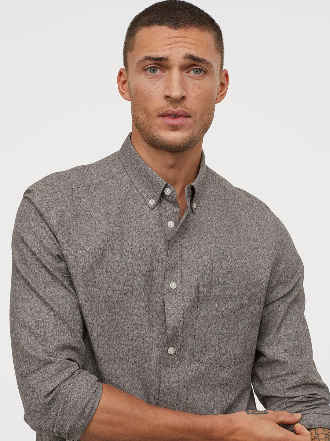 Buy H&M Men Grey Oxford Shirt Regular Fit Shirts for Men 11310038 Myntra