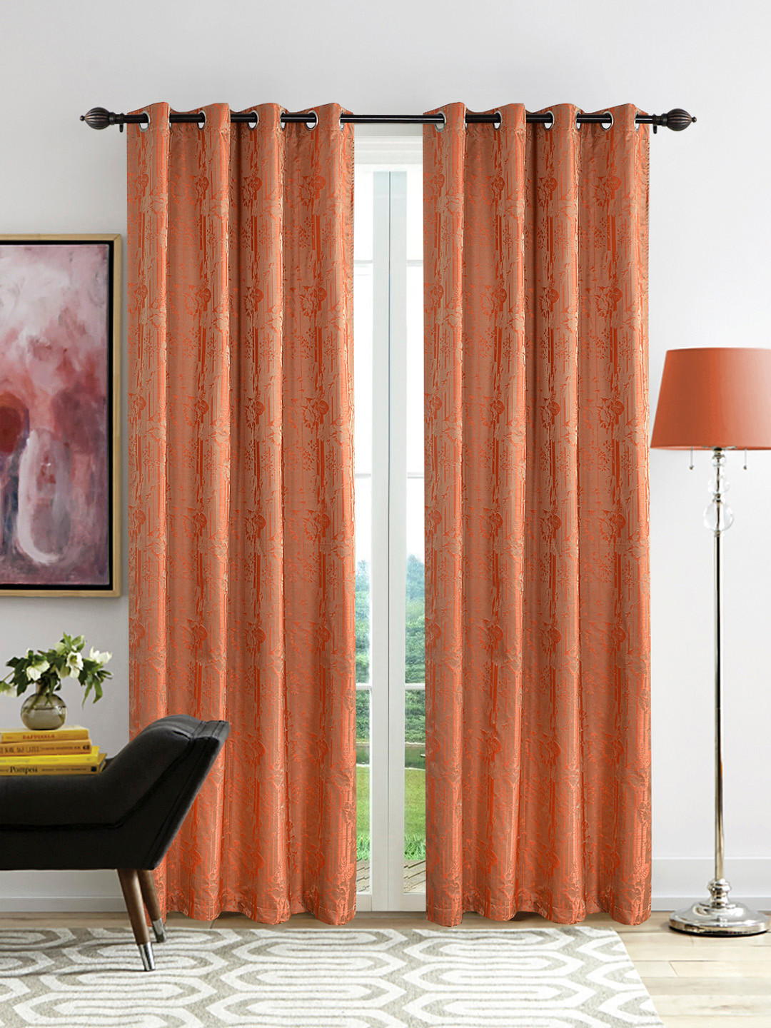 Buy Deco Window Peach Coloured & Orange Set Of 2 Curtain Curtains