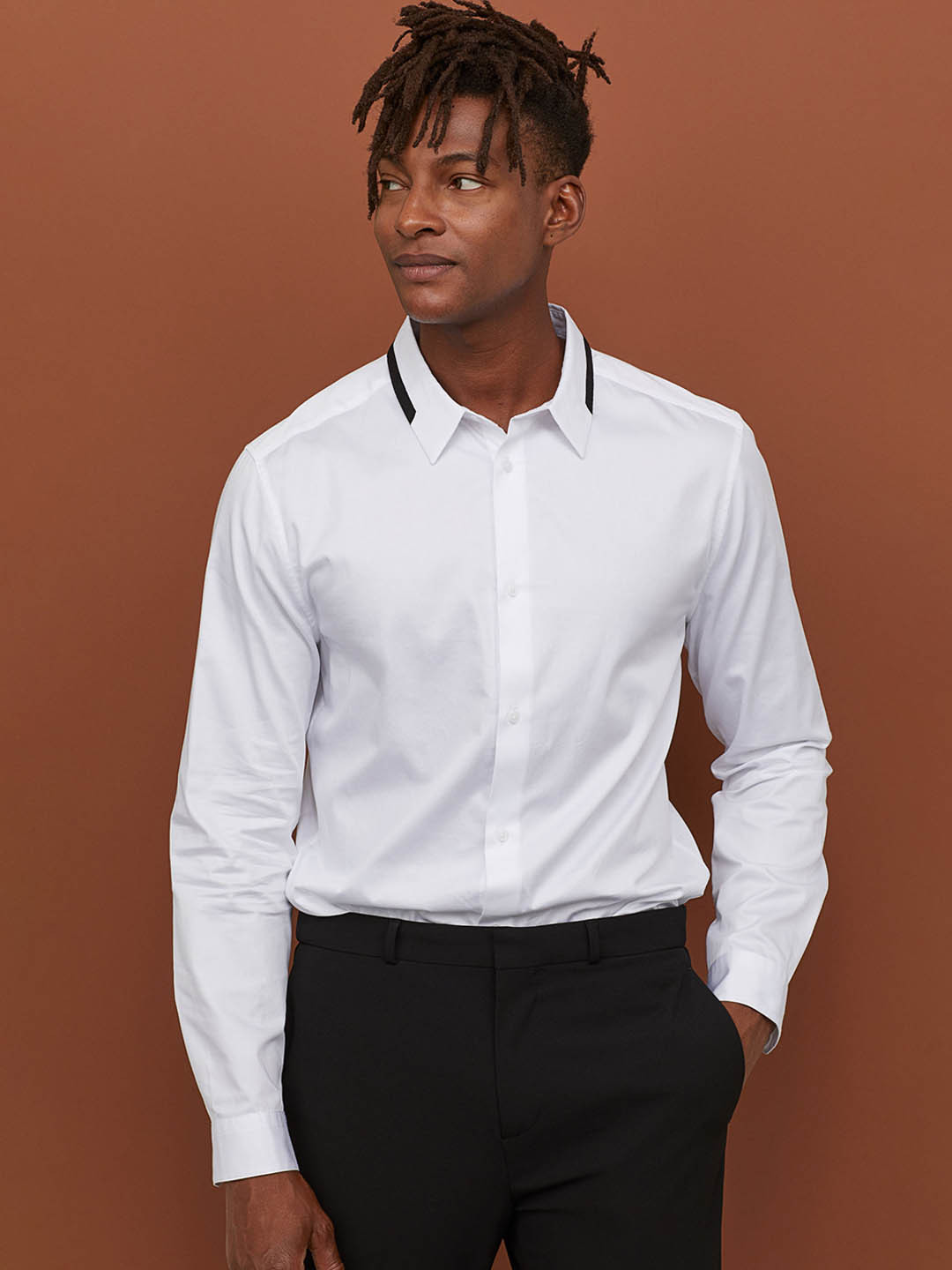Buy H&M Men White Solid Cotton Shirt Slim Fit Shirts for Men 11310078