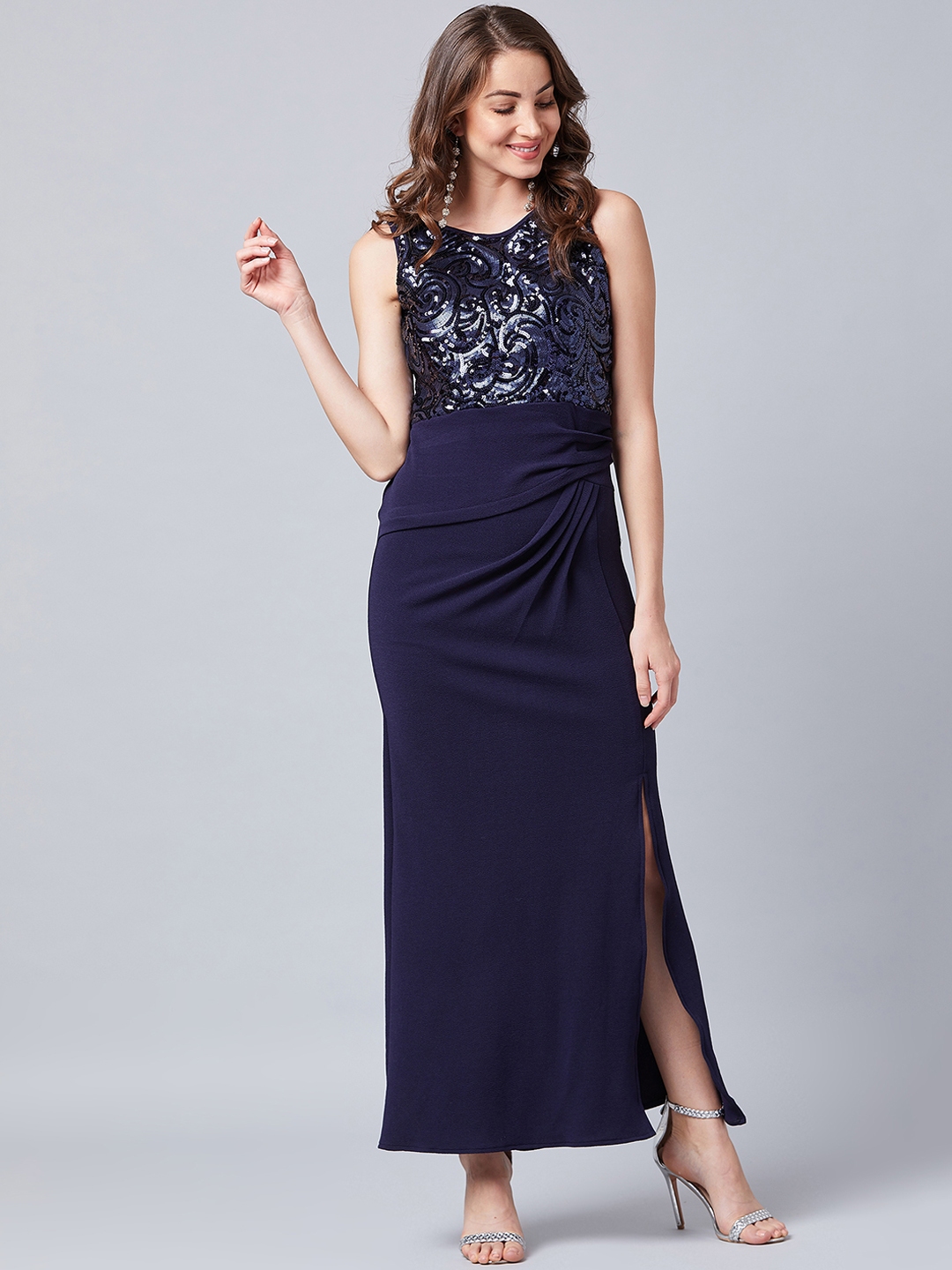 Buy Athena Women Navy Blue Embellished Maxi Dress Dresses For Women 11312190 Myntra 2935