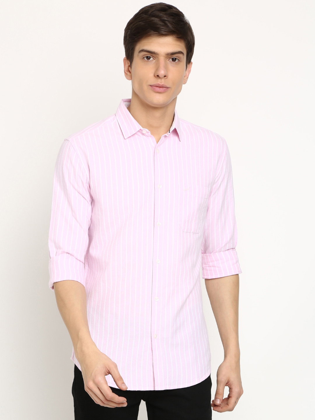 Buy Crocodile Men Pink & White Slim Fit Striped Casual Shirt - Shirts ...