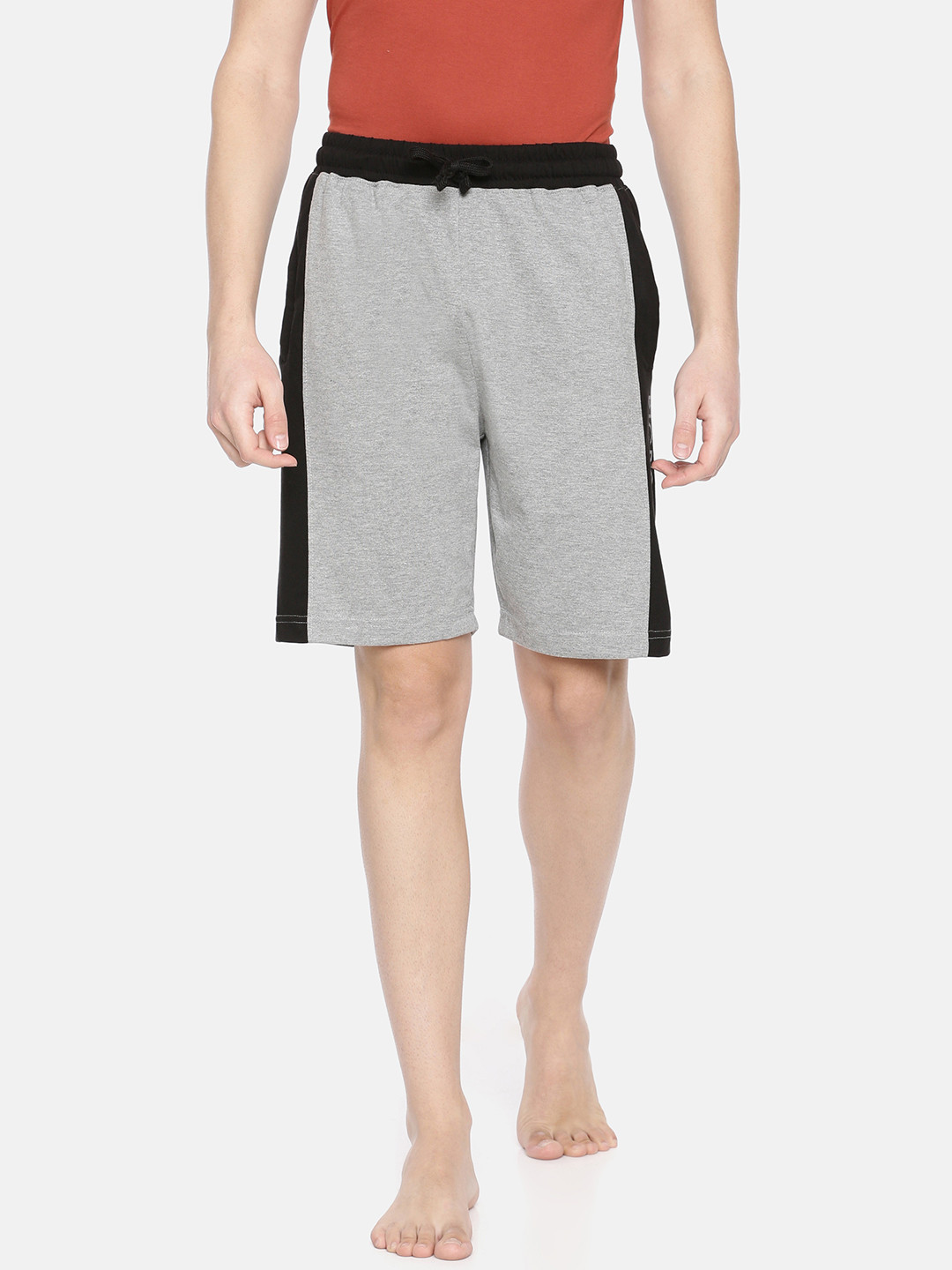 Buy Dollar Bigboss Men Grey Melange & Black Colourblocked Lounge Shorts