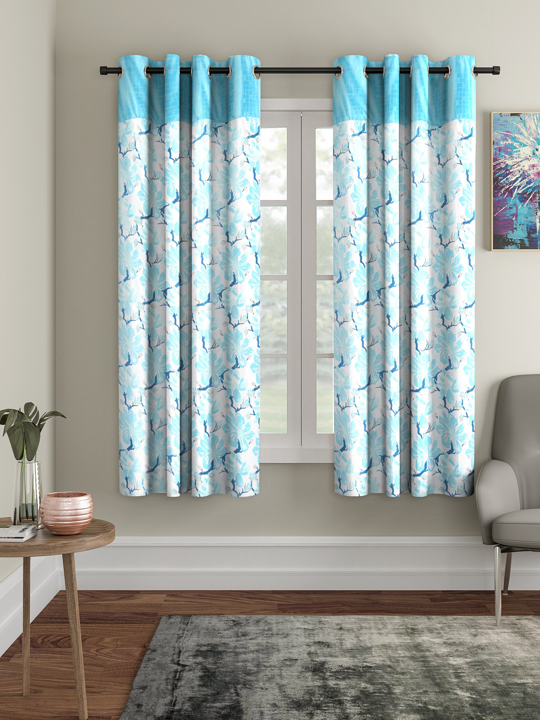 Buy Cortina Blue Set Of 2 Floral Window Curtains Curtains And Sheers