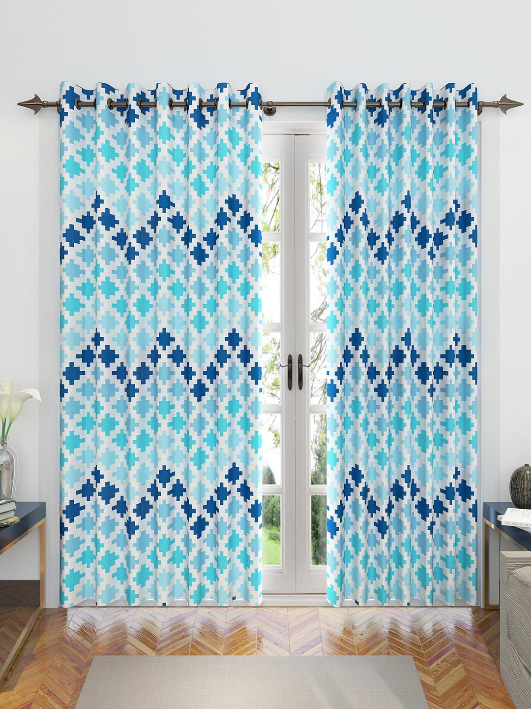 Buy Divine Casa Turquoise Blue & Navy Blue Set Of 2 Door Curtains