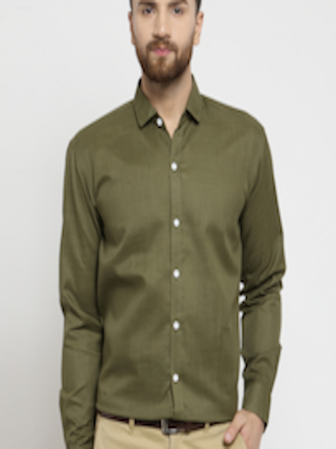 Buy JAINISH Men Olive Green Classic Regular Fit Solid Formal Shirt ...