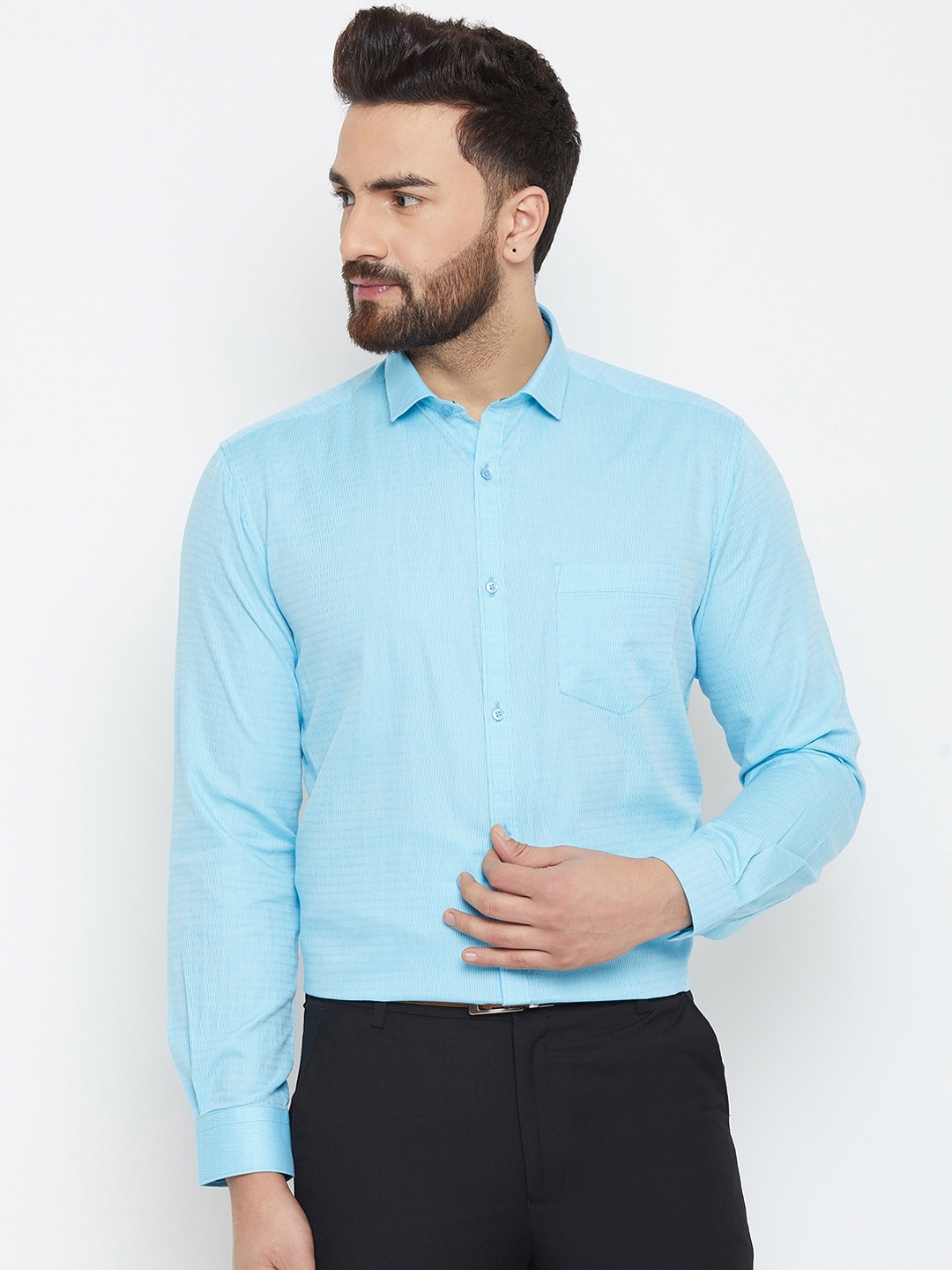 Buy Canary London Men Turquoise Blue Smart Slim Fit Solid Formal Shirt ...