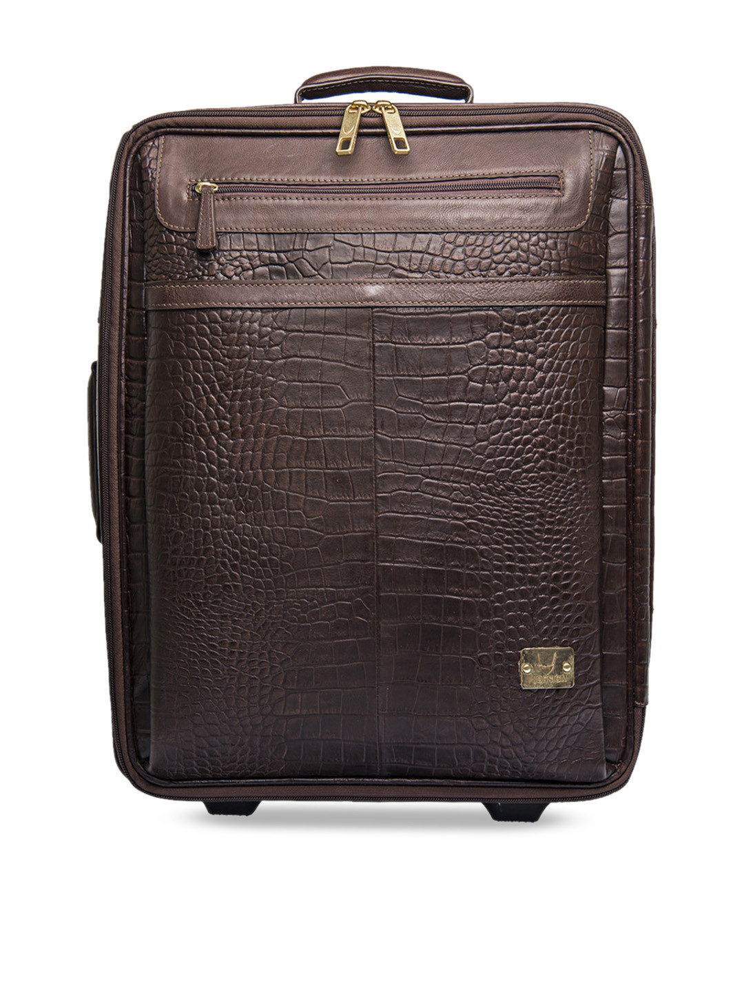 Buy Hidesign Unisex Coffee Brown Textured Leather Cabin Trolley
