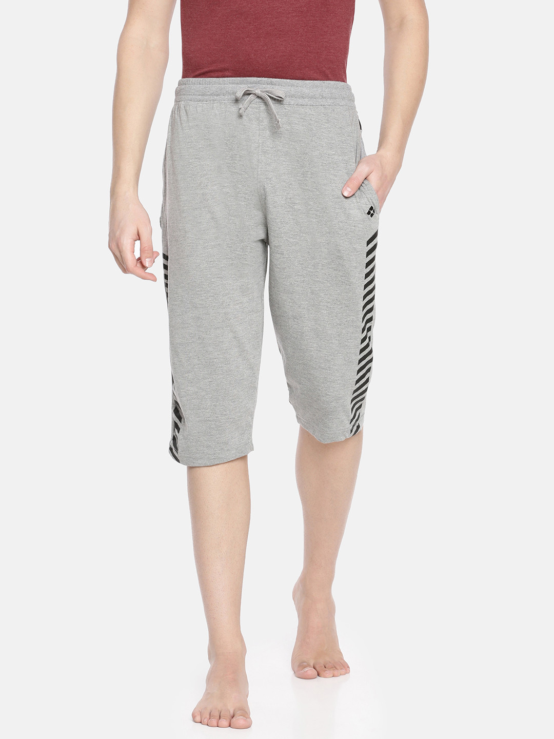 Buy Dollar Bigboss Men Grey Melange Solid Knee Length Lounge Shorts