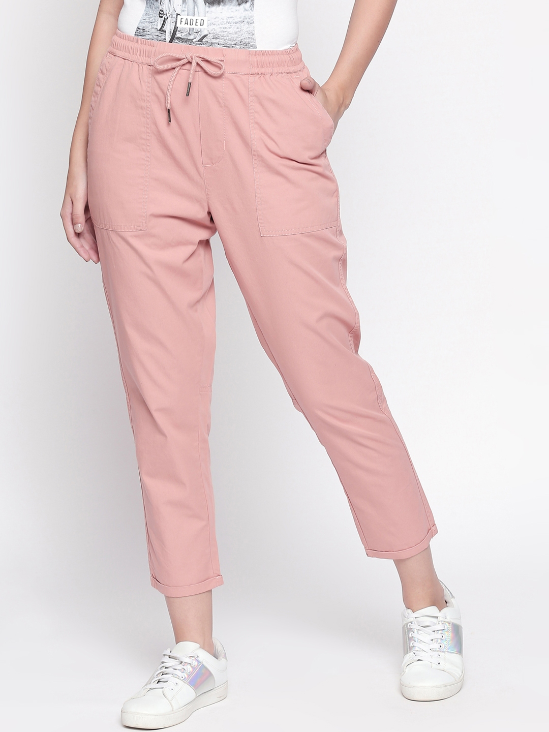 Buy Honey By Pantaloons Women Pink Regular Fit Solid Peg Trousers ...