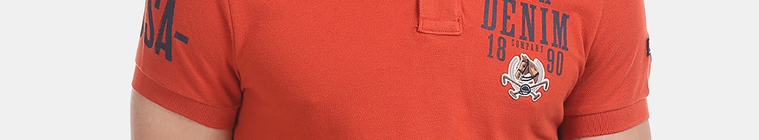 Buy U.S. Polo Assn. Men Orange Solid Polo Collar Pure Cotton T Shirt ...